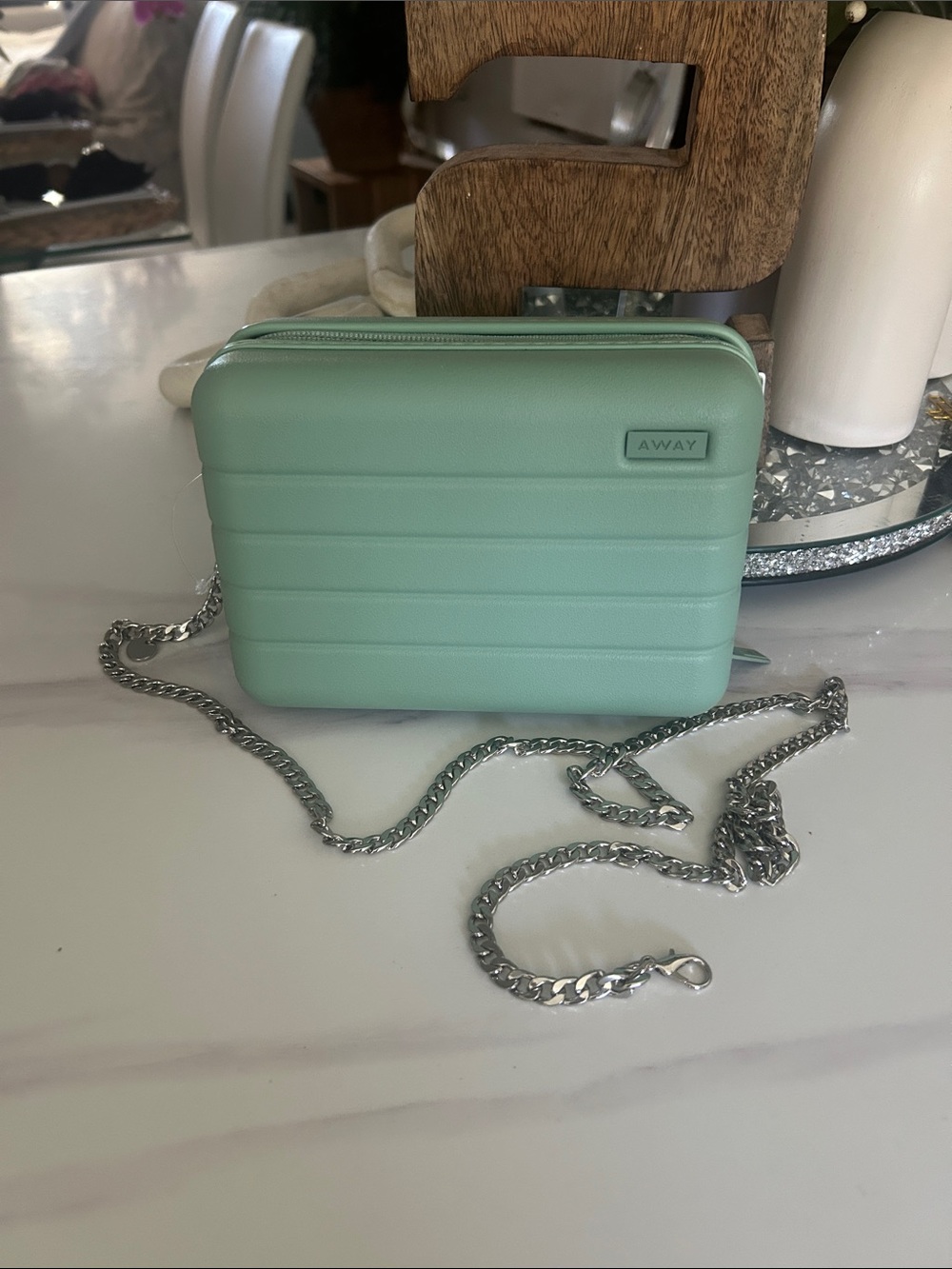 Away Mint Green Crossbody Bag with Silver Chain Strap